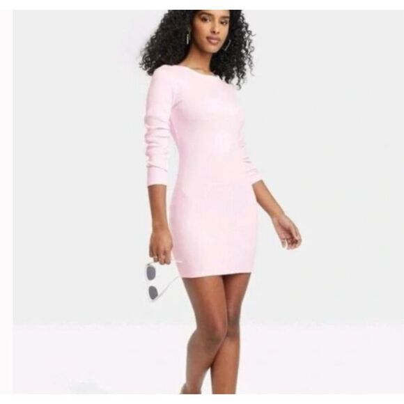 Universal Thread Women's Pink Long Sleeve Ribbed Bodycon Dress large - Picture 1 of 6
